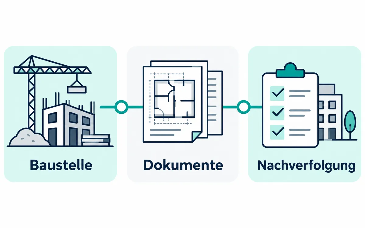 Baustelle und Projektführung: Darstellung des Flusses, ohne Marke.