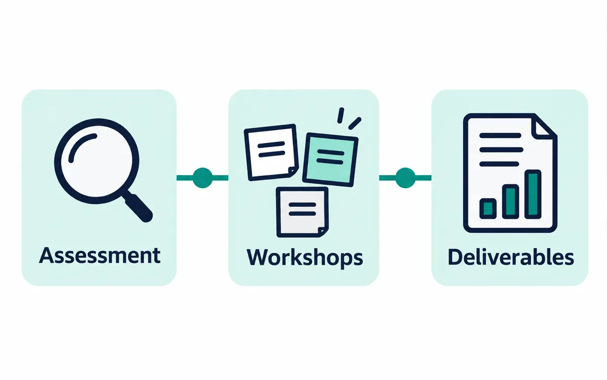 Consulting, lawyers, agencies: illustration of the flow, no brand.
