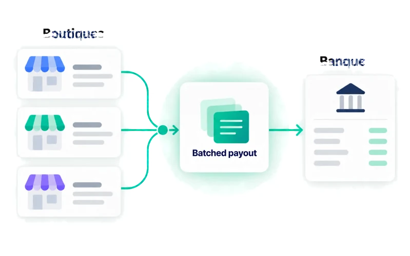Online shop, several shops: illustration of the flow, no brand.
