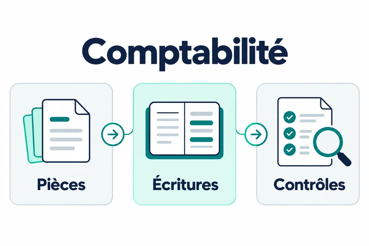 Trois étapes de la comptabilité : les pièces, les écritures, puis les contrôles.